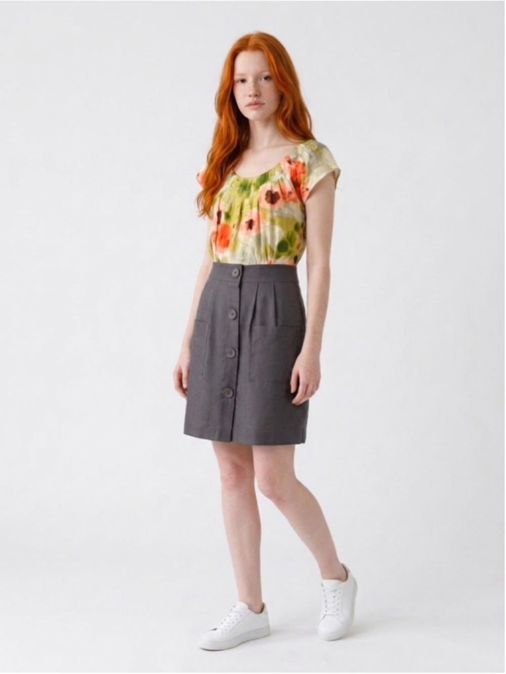 Anthropologie Tabitha Floral Silk Bodice Mini Dress Size 8 Green Grey